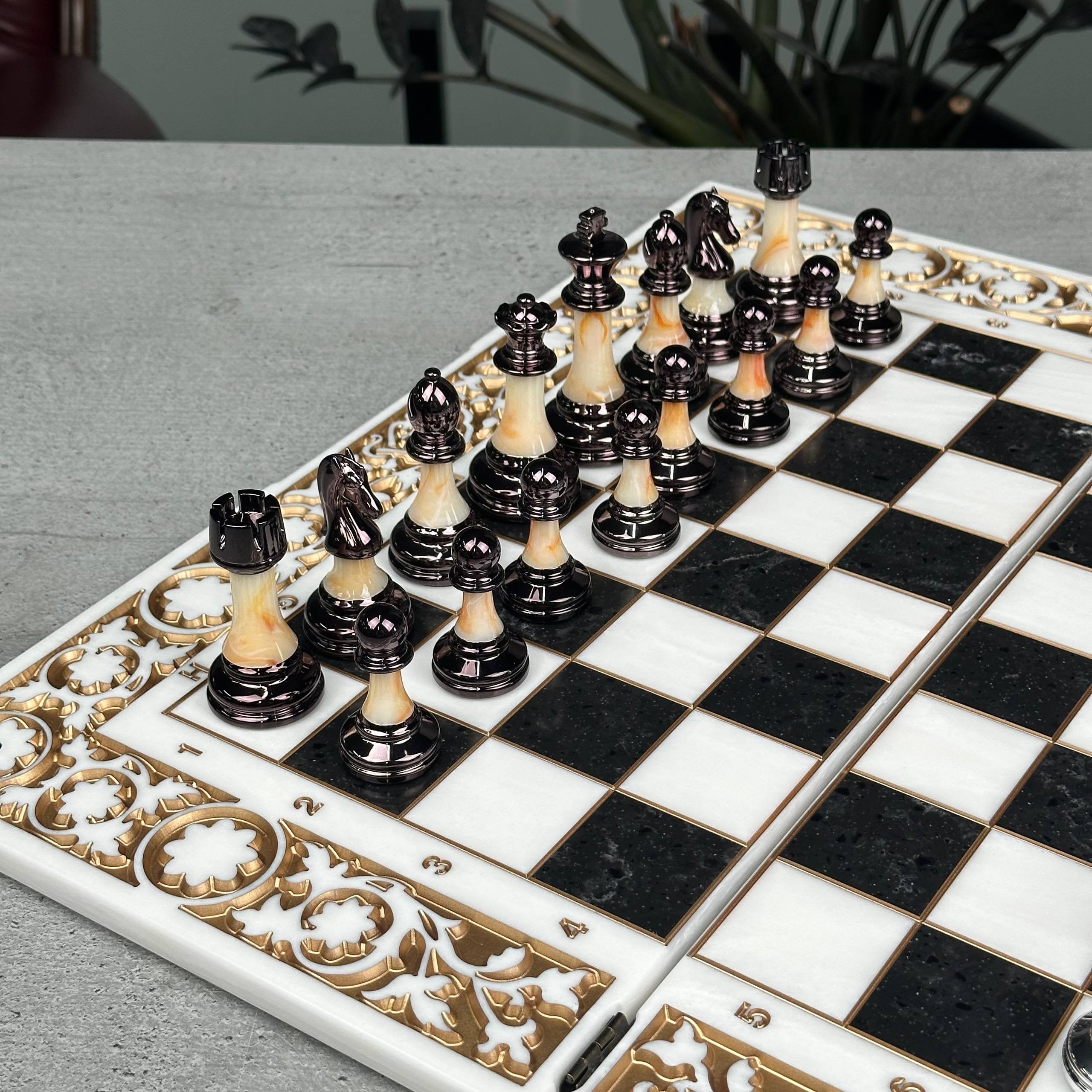 Imperial Carved Stone Chess Set – Medium 19”