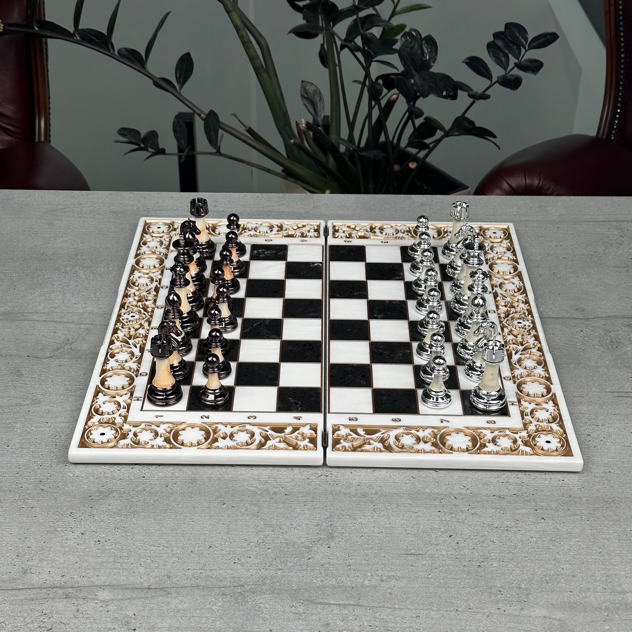 Imperial Carved Stone Chess Set – Medium 19”