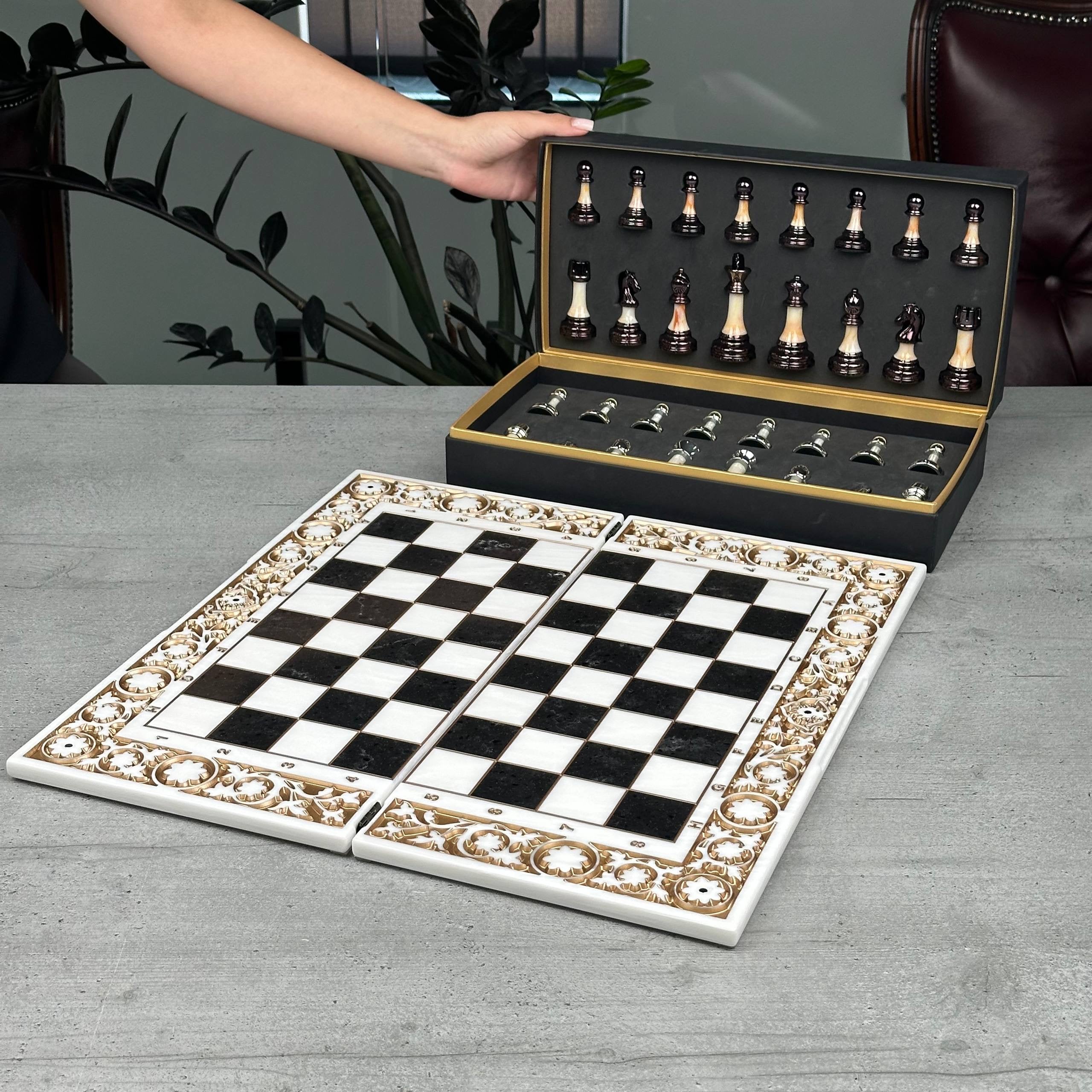 Imperial Carved Stone Chess Set – Medium 19”