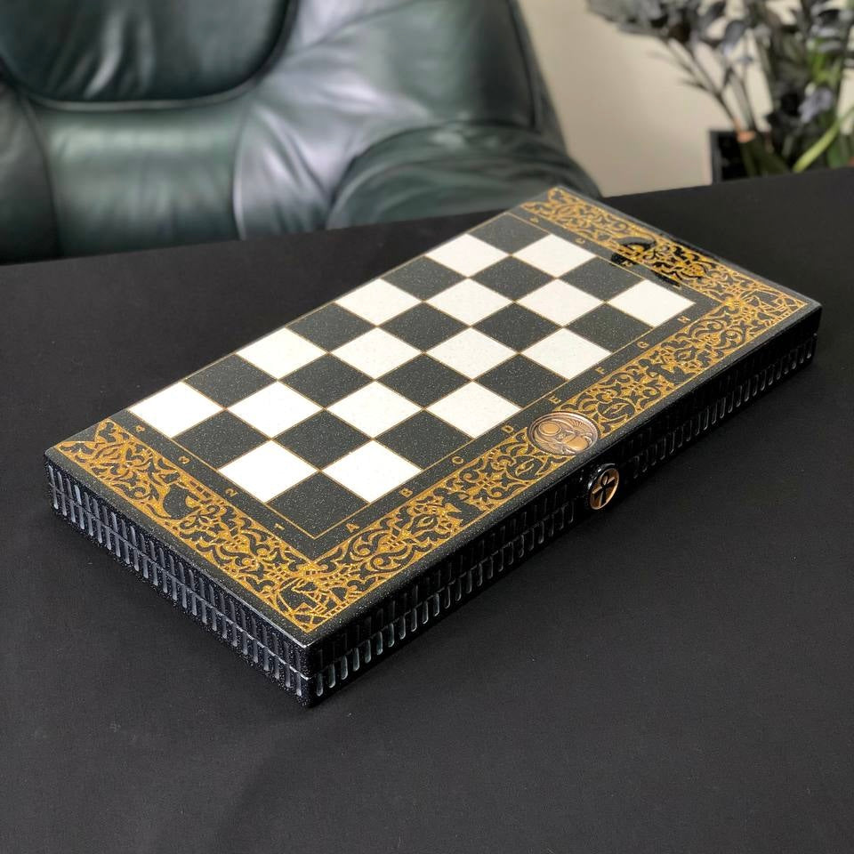 Egyptian Collection Stone Chess Set with Storage Case – Large 23”