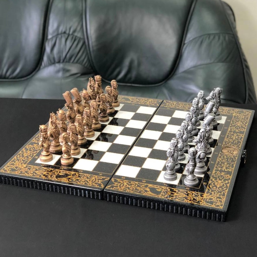 Egyptian Collection Stone Chess Set with Storage Case – Large 23”