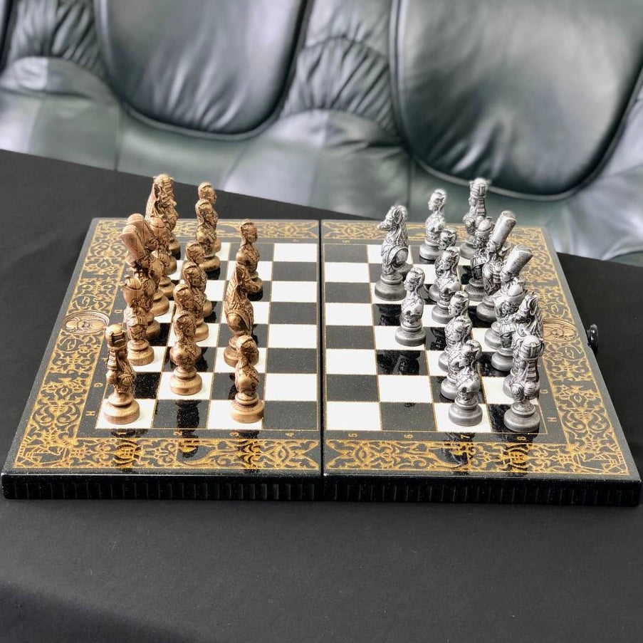 Egyptian Collection Stone Chess Set with Storage Case – Large 23”