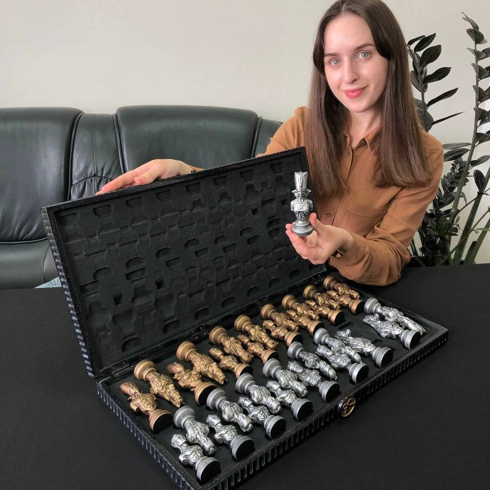Egyptian Collection Stone Chess Set with Storage Case – Large 23”