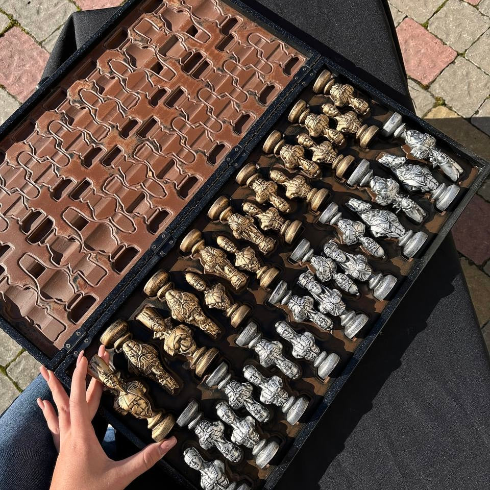 Egyptian Collection Stone Chess Set with Storage Case – Large 23”