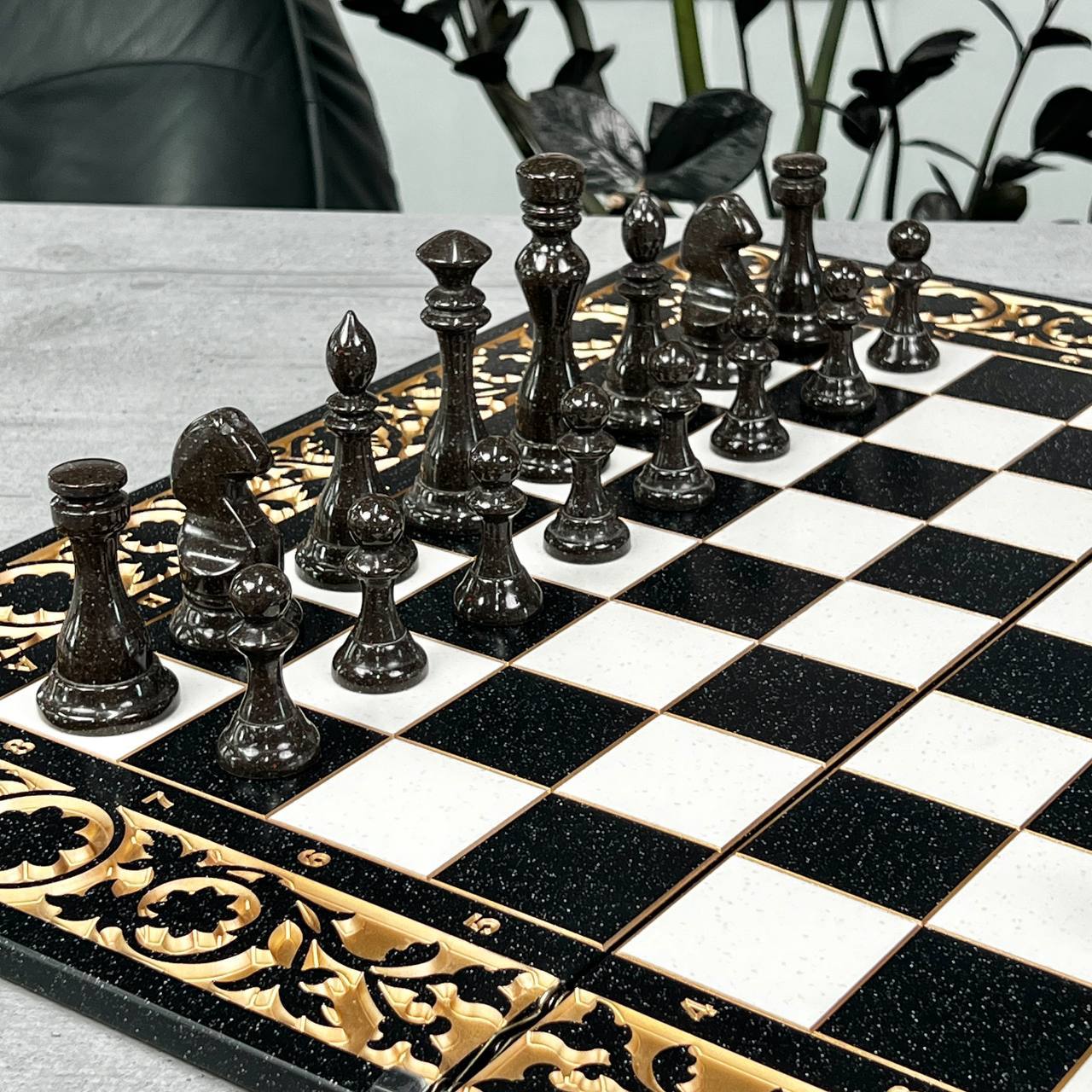 Exclusive Stone Chess Backgammon & Checkers Set – Large 23”