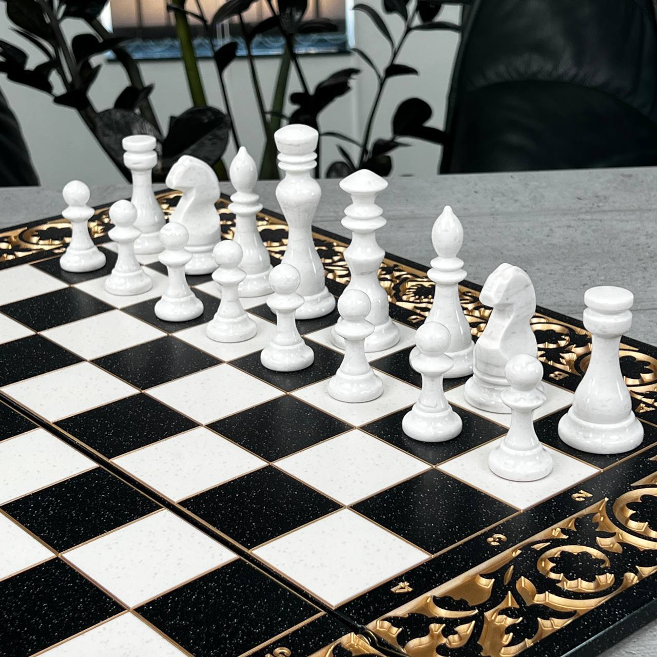 Exclusive Stone Chess Backgammon & Checkers Set – Large 23”