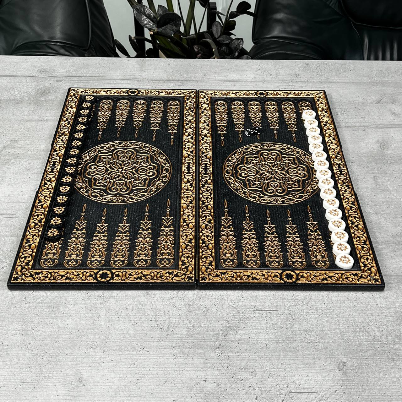 Exclusive Stone Chess Backgammon & Checkers Set – Large 23”