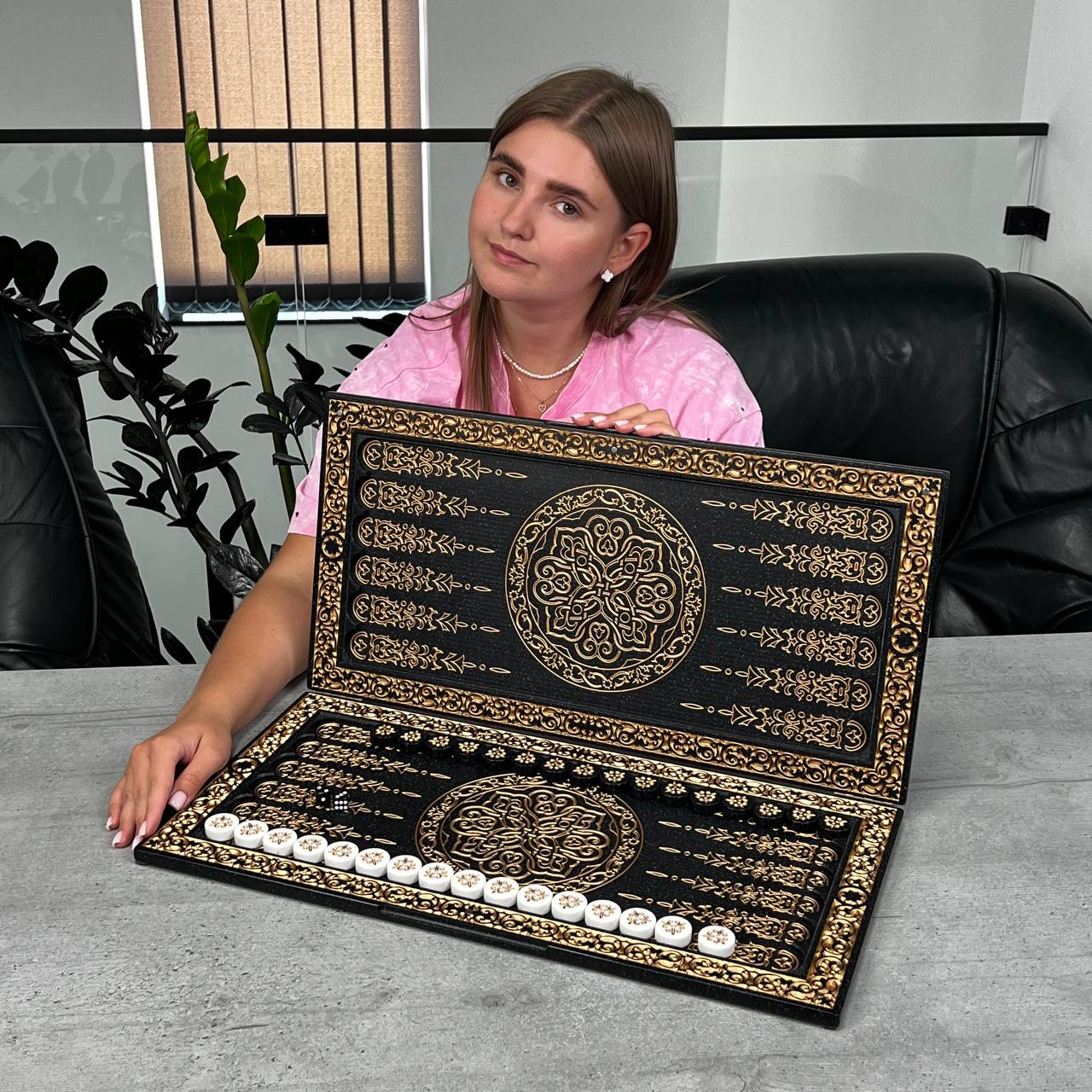 Exclusive Stone Chess Backgammon & Checkers Set – Large 23”