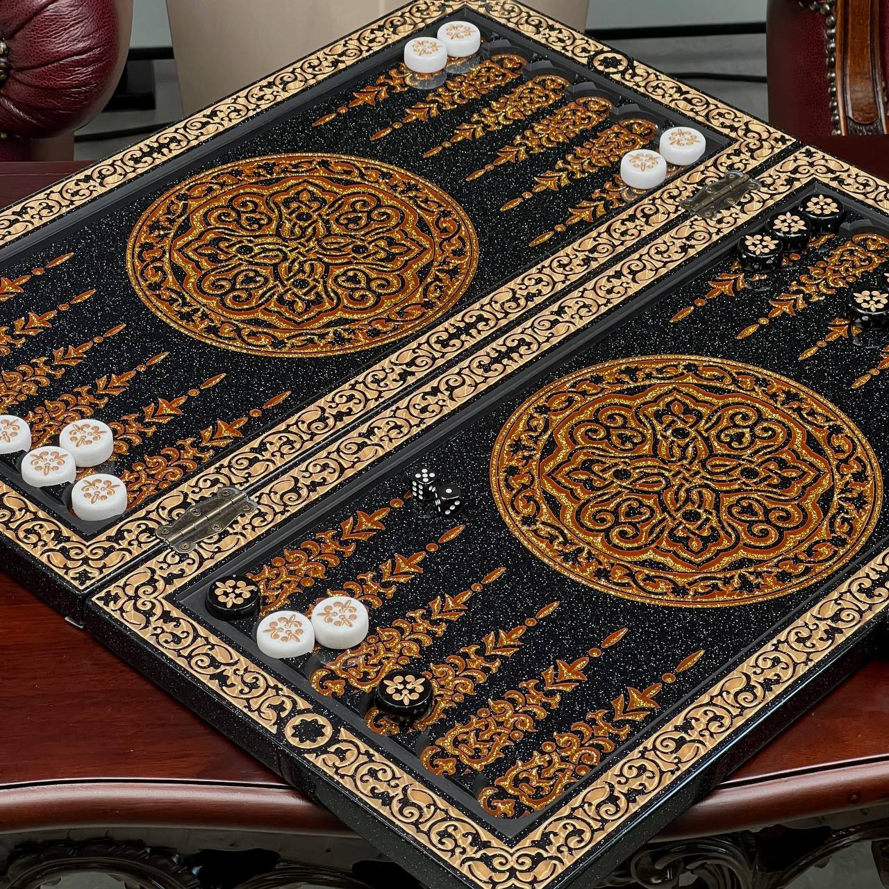 Luxury Gold Classic 3-in-1 Stone Chess & Backgammon Set –  22”
