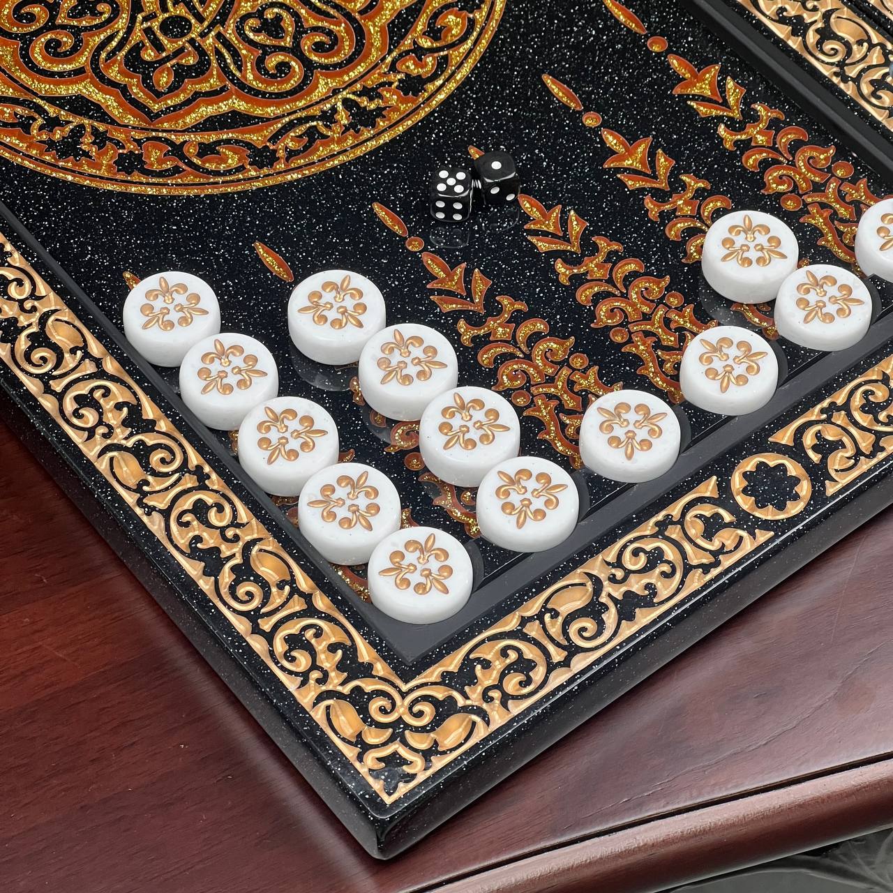 Luxury Gold Classic 3-in-1 Stone Chess & Backgammon Set –  22”