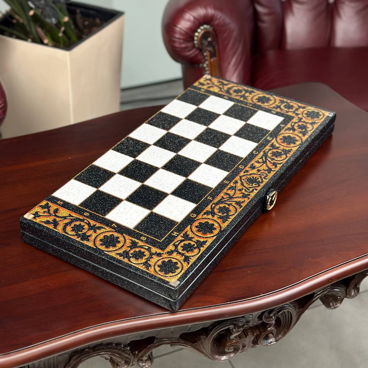 Luxury Gold Classic 3-in-1 Stone Chess & Backgammon Set –  22”