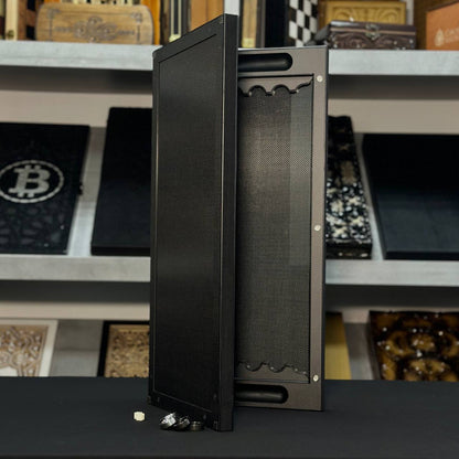 Luxuriöses VIP Carbon Backgammon Set auf Aluminium Carbon Basis, 61*26,5cm, Geschenkfertig