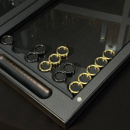 Luxuriöses VIP Carbon Backgammon Set auf Aluminium Carbon Basis, 61*26,5cm, Geschenkfertig
