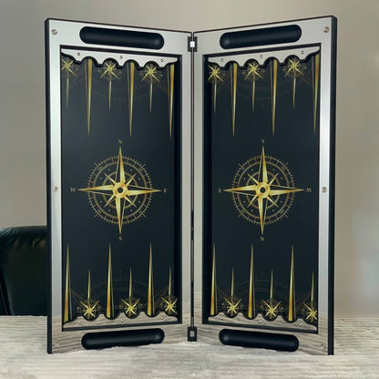 Jeu de backgammon en métal haut de gamme – Motif carte, acier inoxydable et verre trempé | Livraison gratuite dans le monde entier ; prêt à offrir