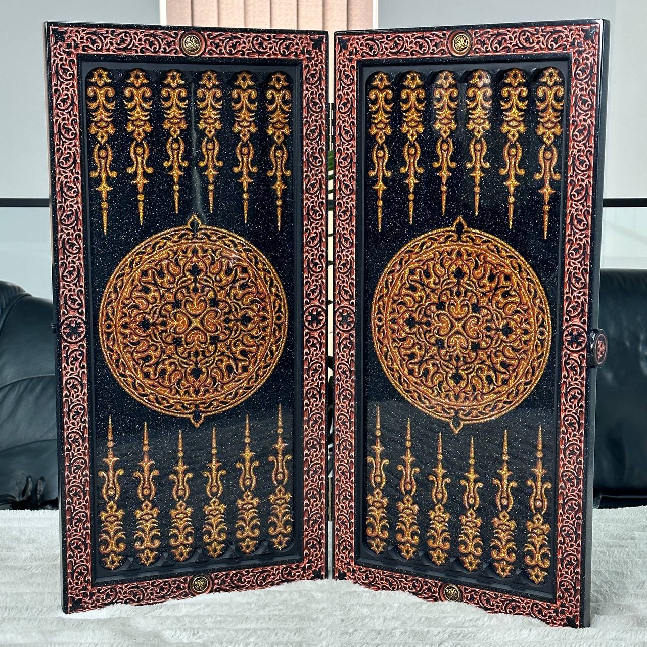 Carved Red Golden Lion Stone Backgammon Set Premium Edition – Large 24”