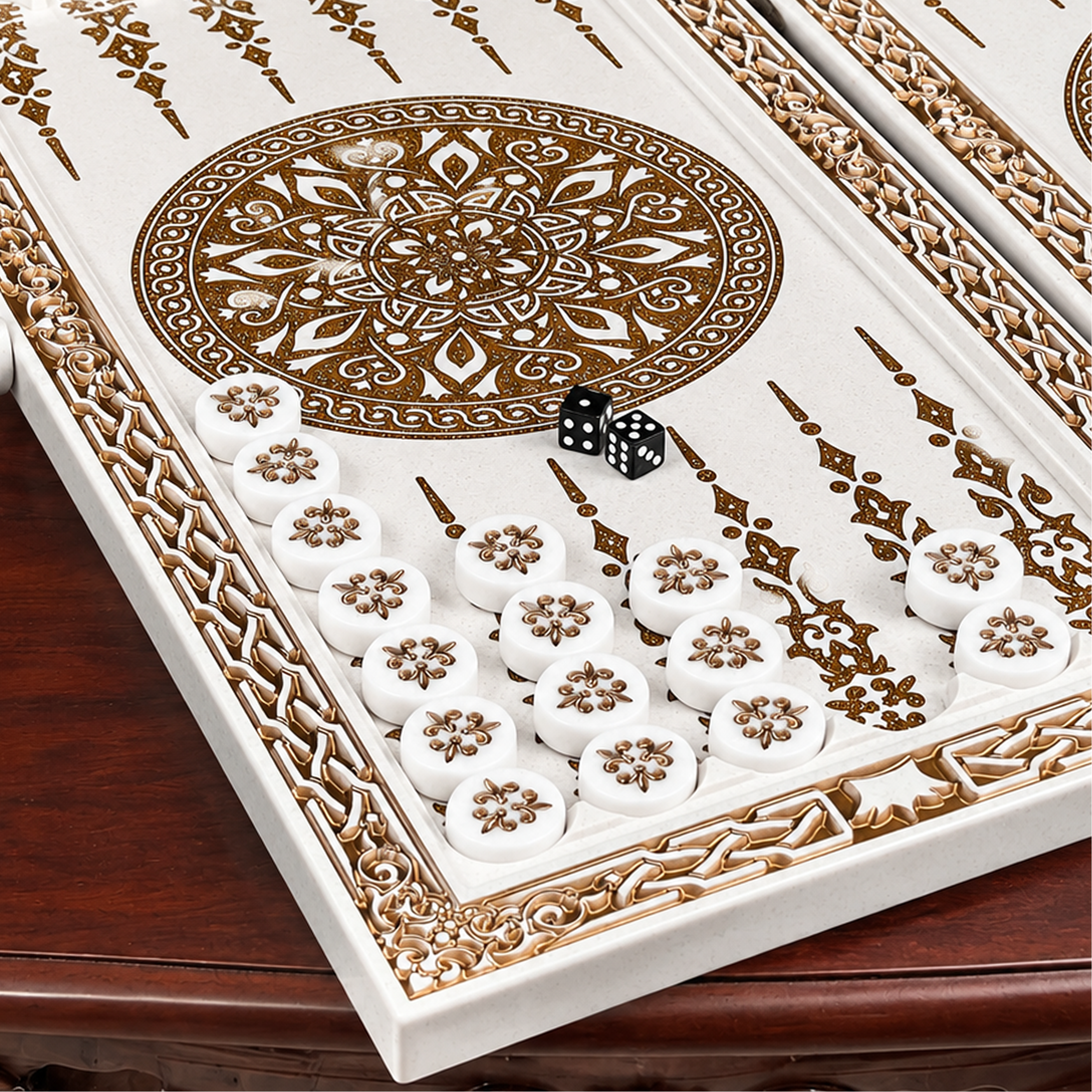 Ornamental White Stone Backgammon Set – Large 24”