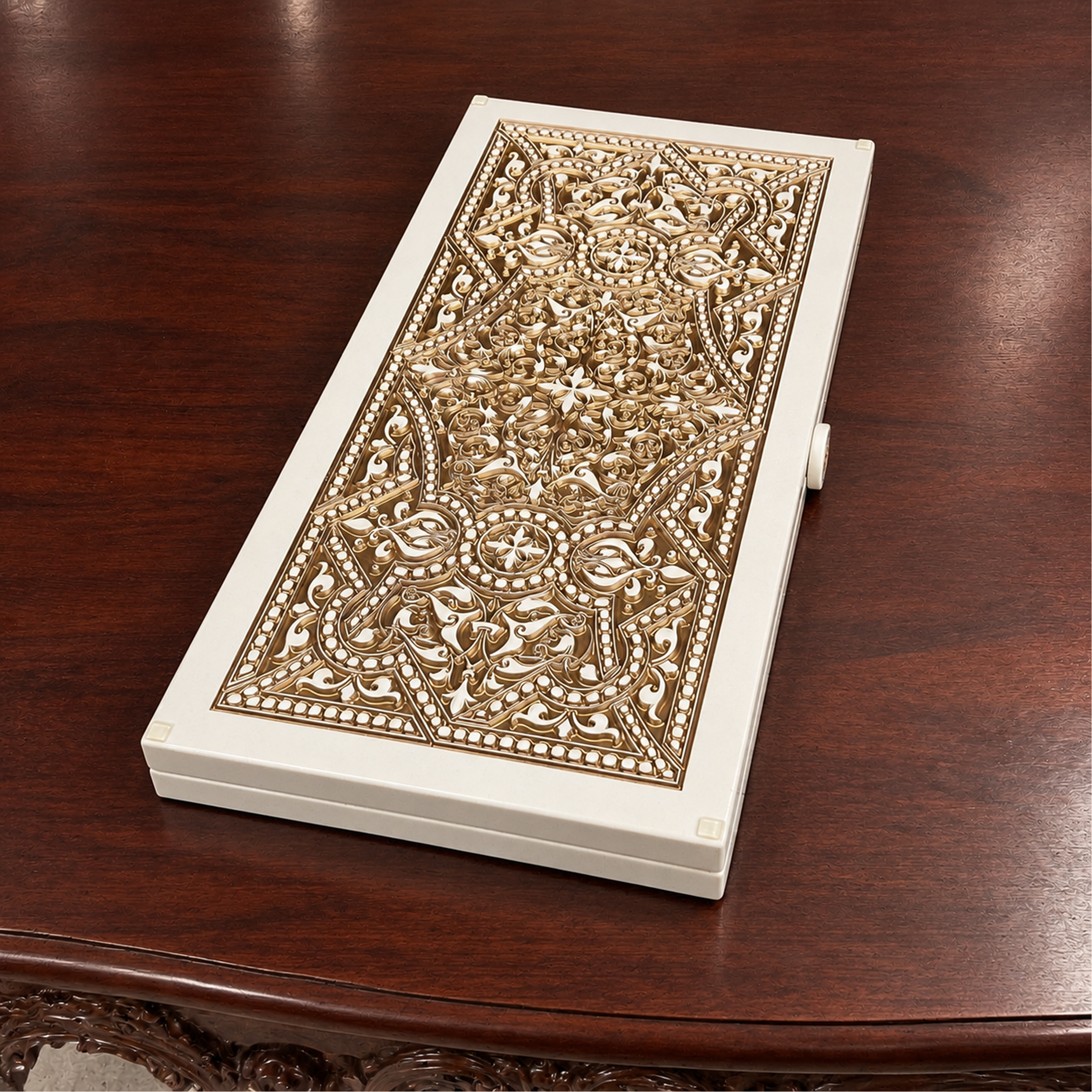 Ornamental White Stone Backgammon Set – Large 24”
