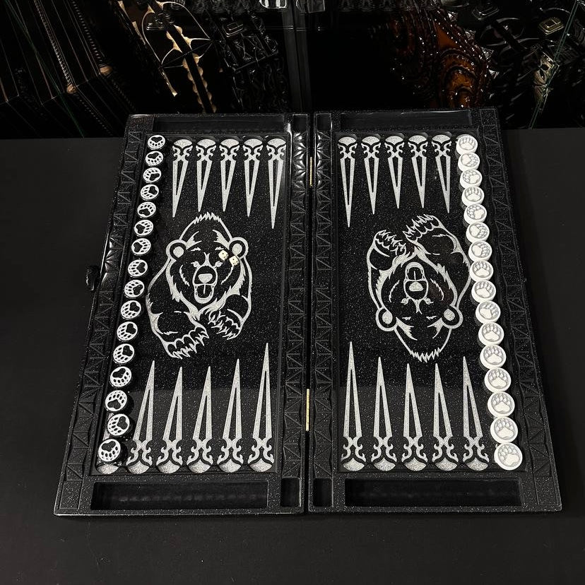 Black Stone Backgammon Set “Bear” – Premium Edition | 24"