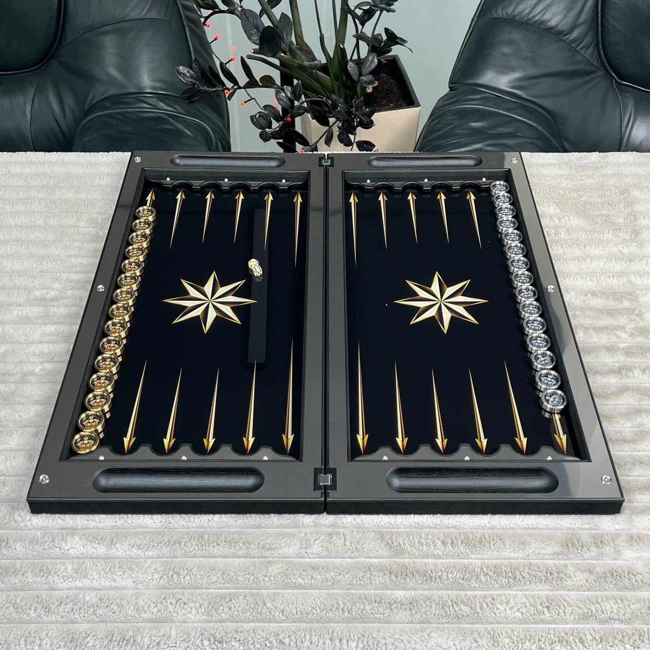 Backgammon de luxe en métal avec verre trempé - Design exclusif, fait à la main, personnalisable