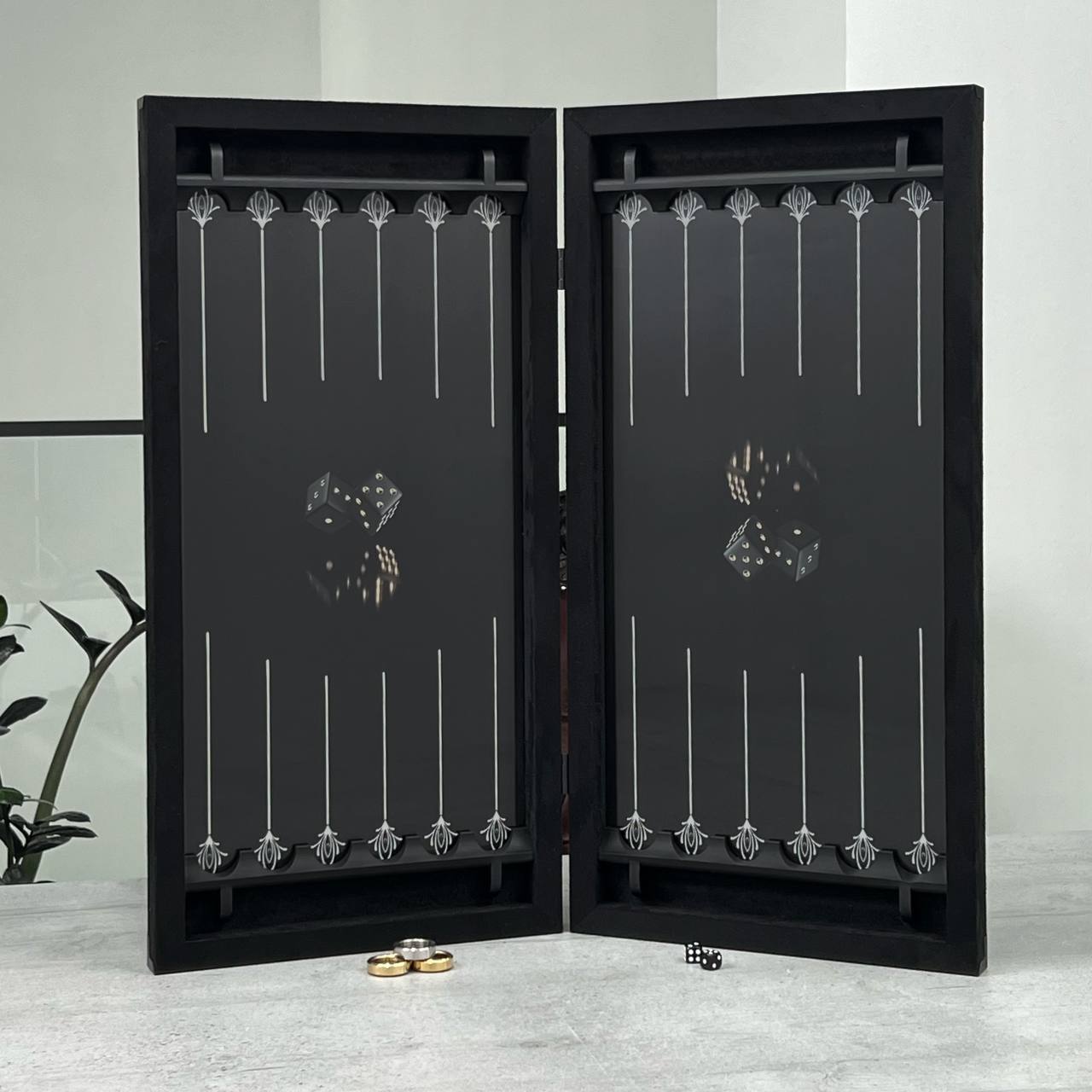 Exclusive Handmade Metal and Carbon Backgammon Set 60*30cm with metal pieces, Gift-ready VIP