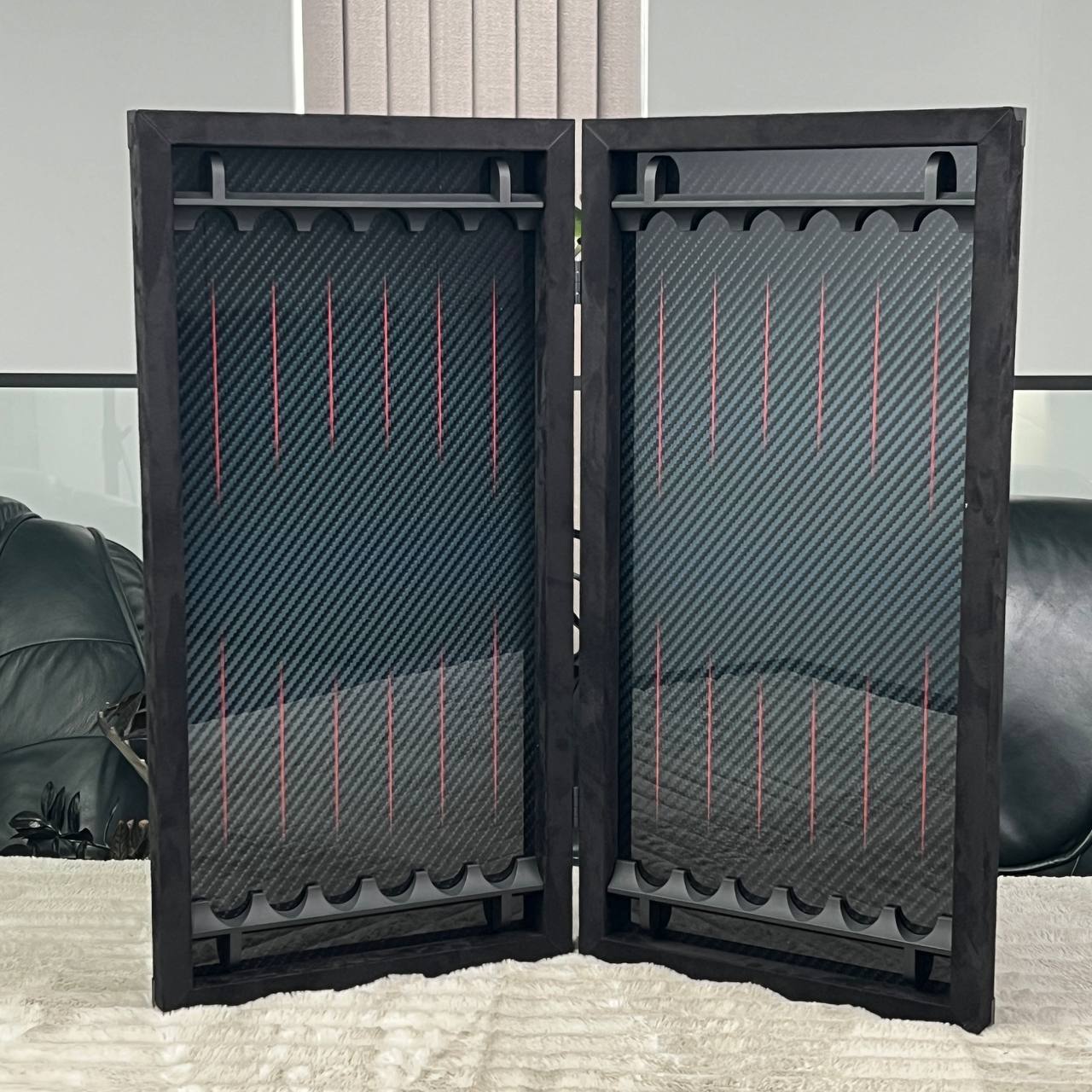 Luxurious Handmade Metal and Carbon Backgammon Set 60*30cm, Gift-ready VIP, red lines
