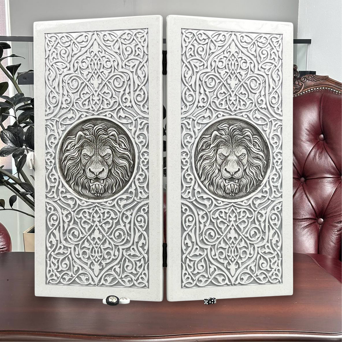 Luxuriöses weißes ACRYLSTEIN Backgammon X Großes handgemachtes Brettspiel, Geschenkfertig