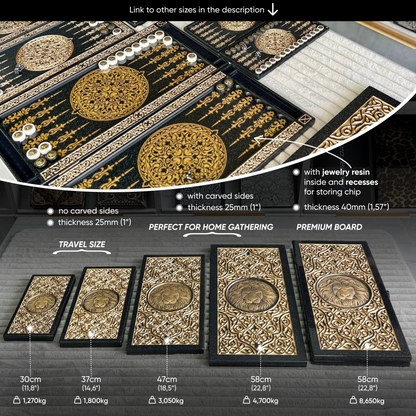 Luxury Black Acrylic Stone Backgammon "Golden Lion" 58*28cm Premium Board Gift-ready