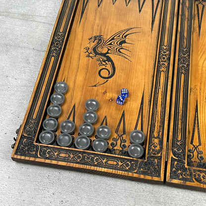 Backgammon en bois, backgammon sculpté personnalisé avec Lion, jeu de backgammon, cadeau pour lui, jeu de backgammon personnalisé