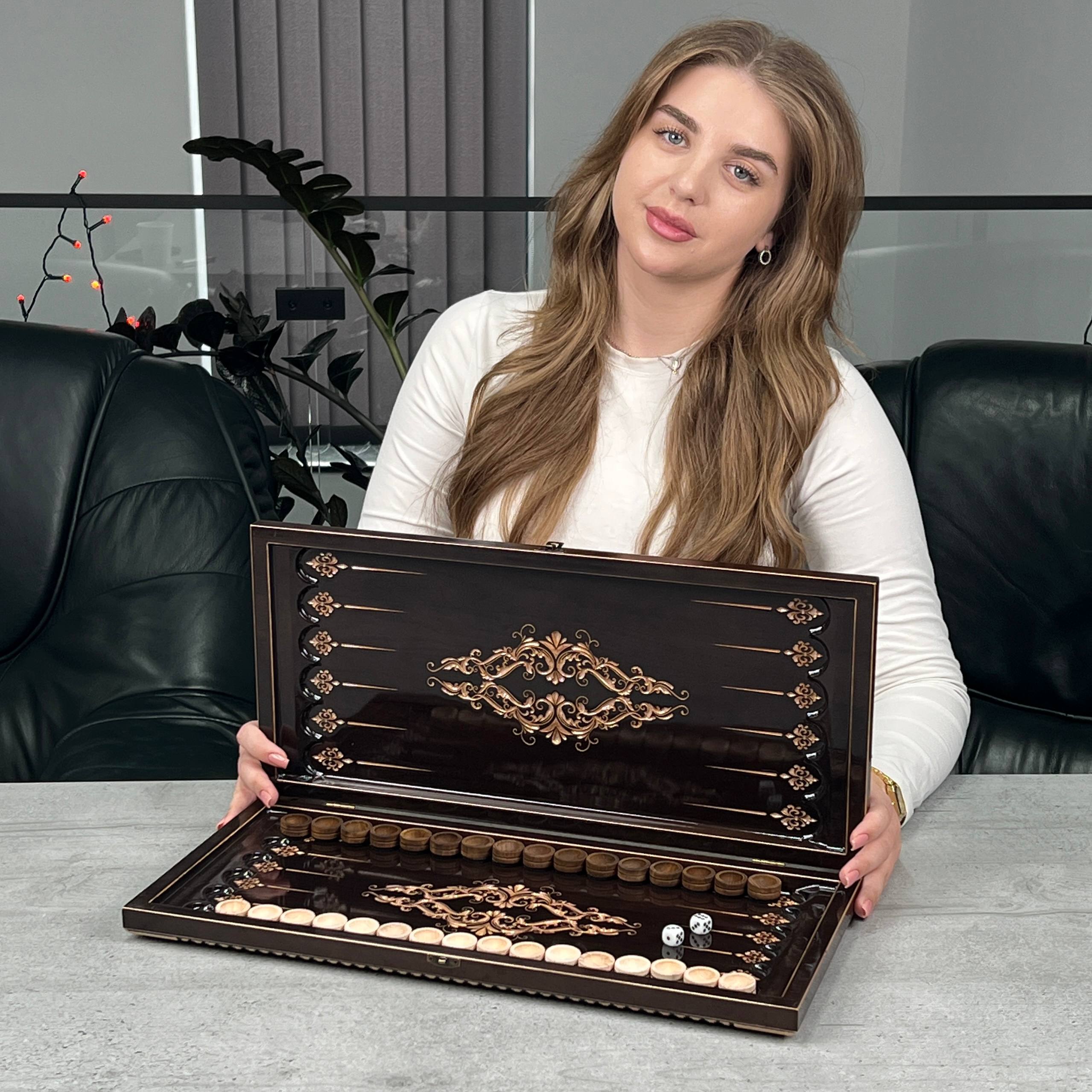 Jeu de backgammon en bois, 50×23 cm, beau design classique, prêt à offrir