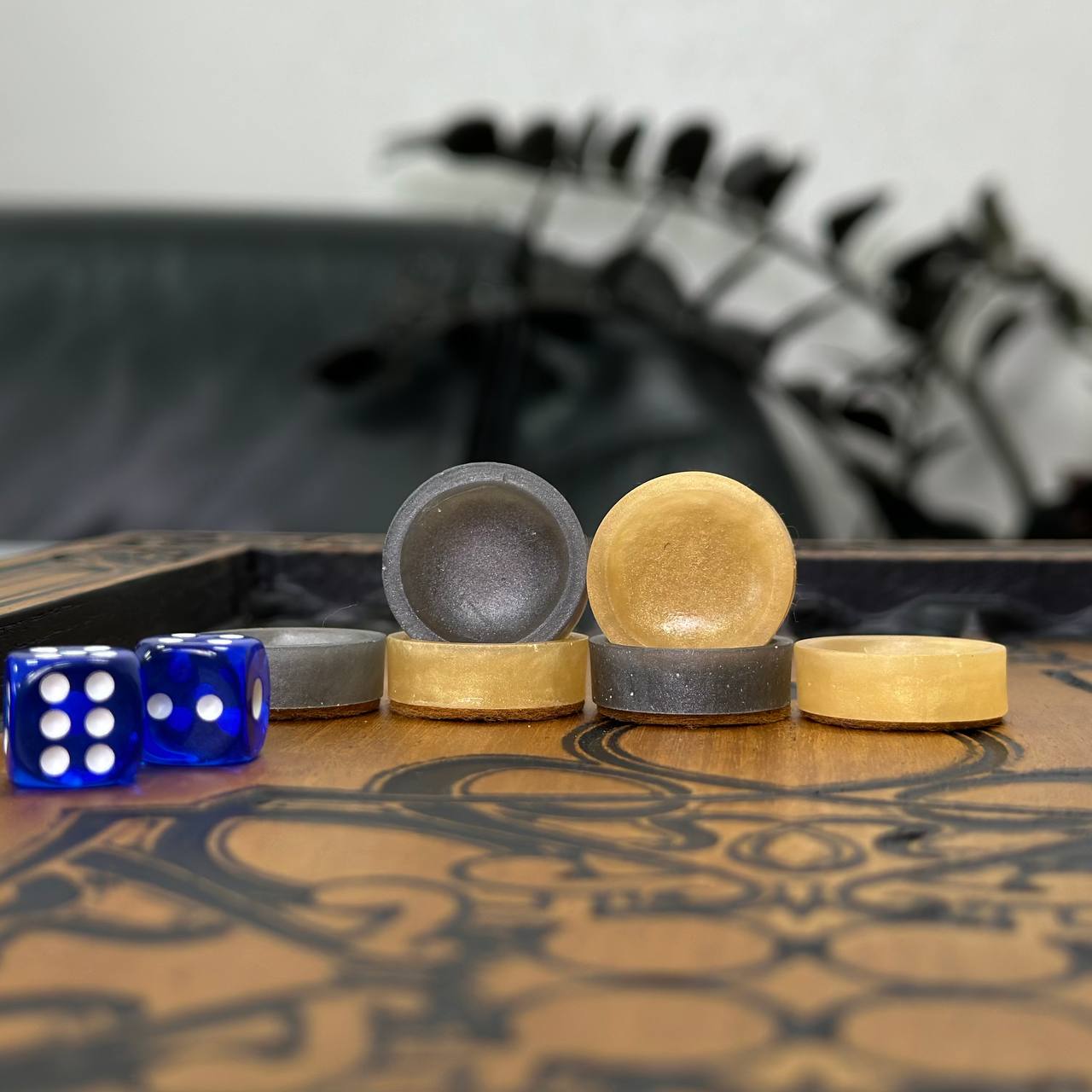 Wooden backgammon board game set "Wolf", Gift-ready and Customized.