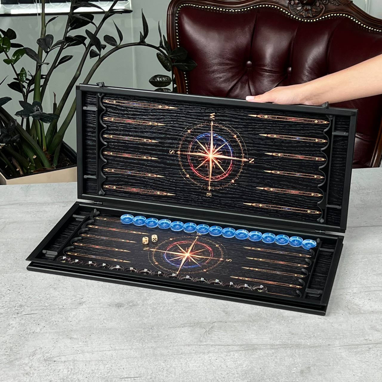 Guiding Star Wooden Backgammon Set – Oak & Aluminum, Large 24"
