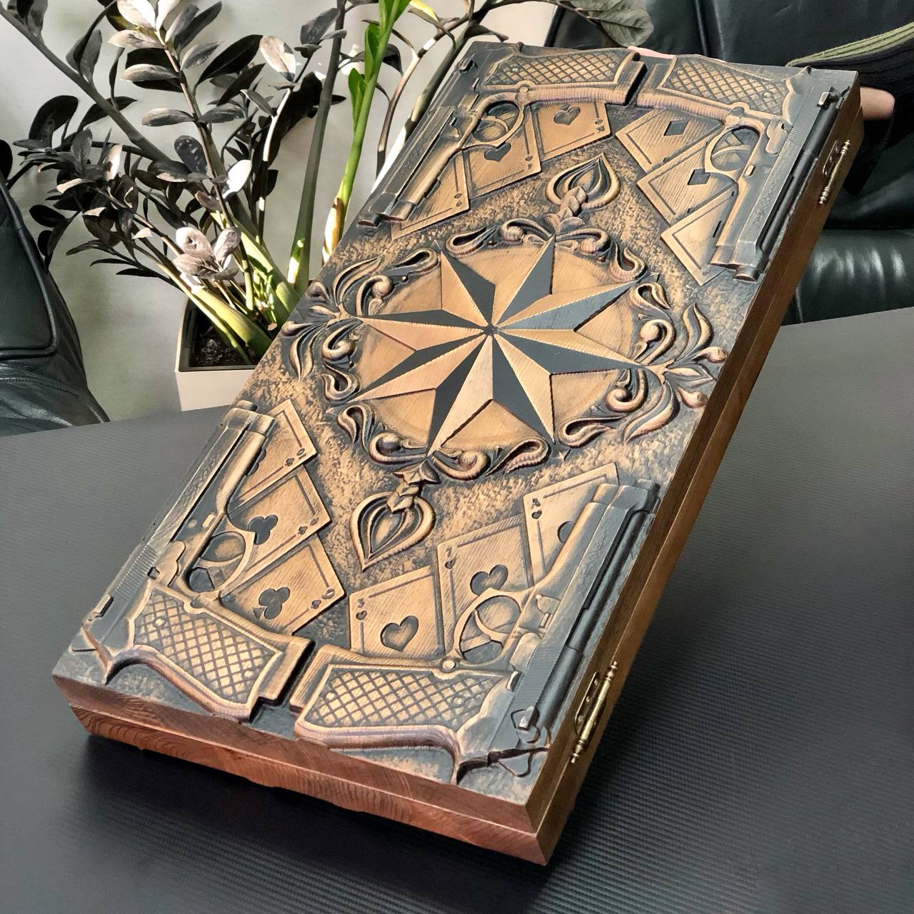 Holz-Backgammon „Drache“, 64×31×8cm, Art. 190169 
