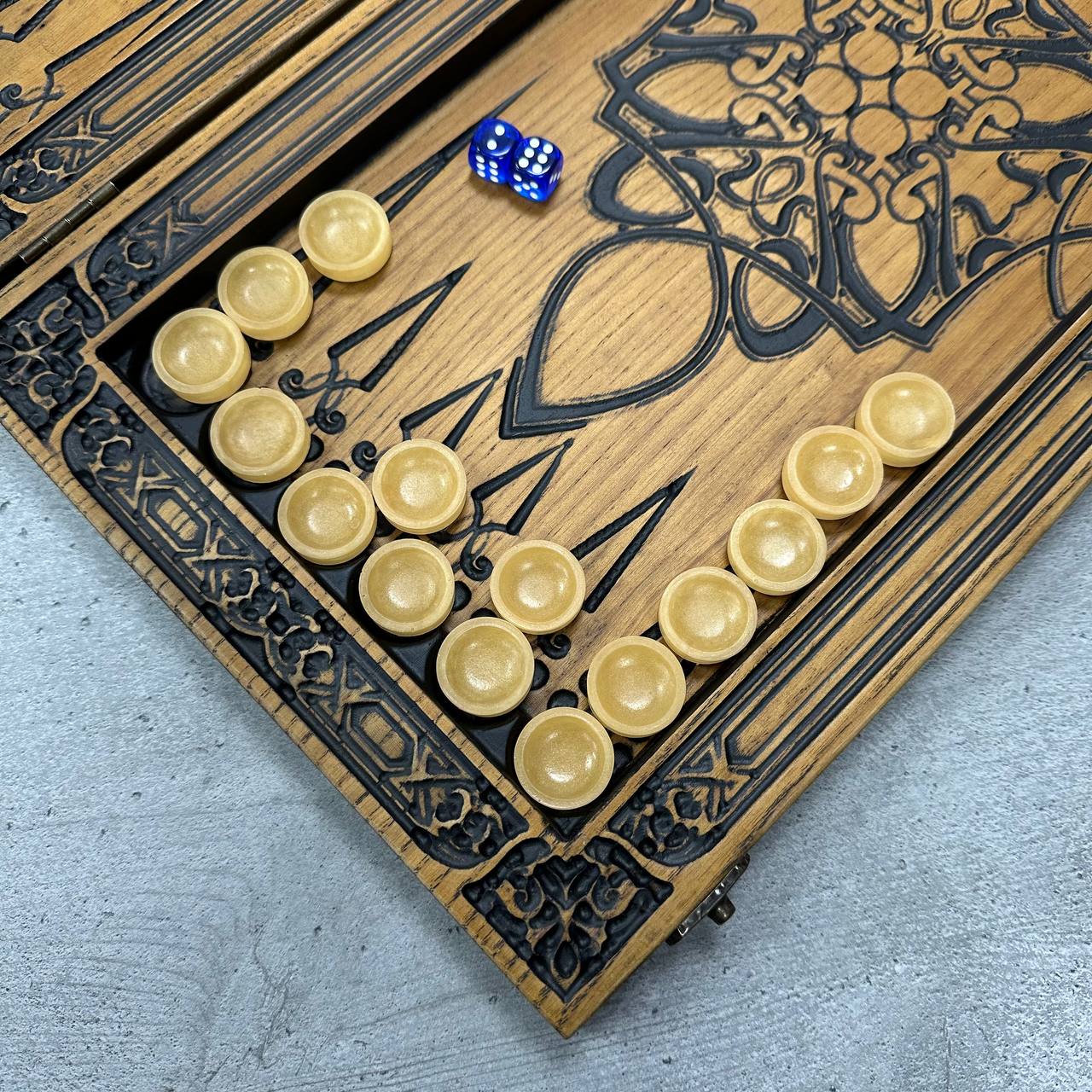 Wooden backgammon board game set "Wolf", Gift-ready and Customized.