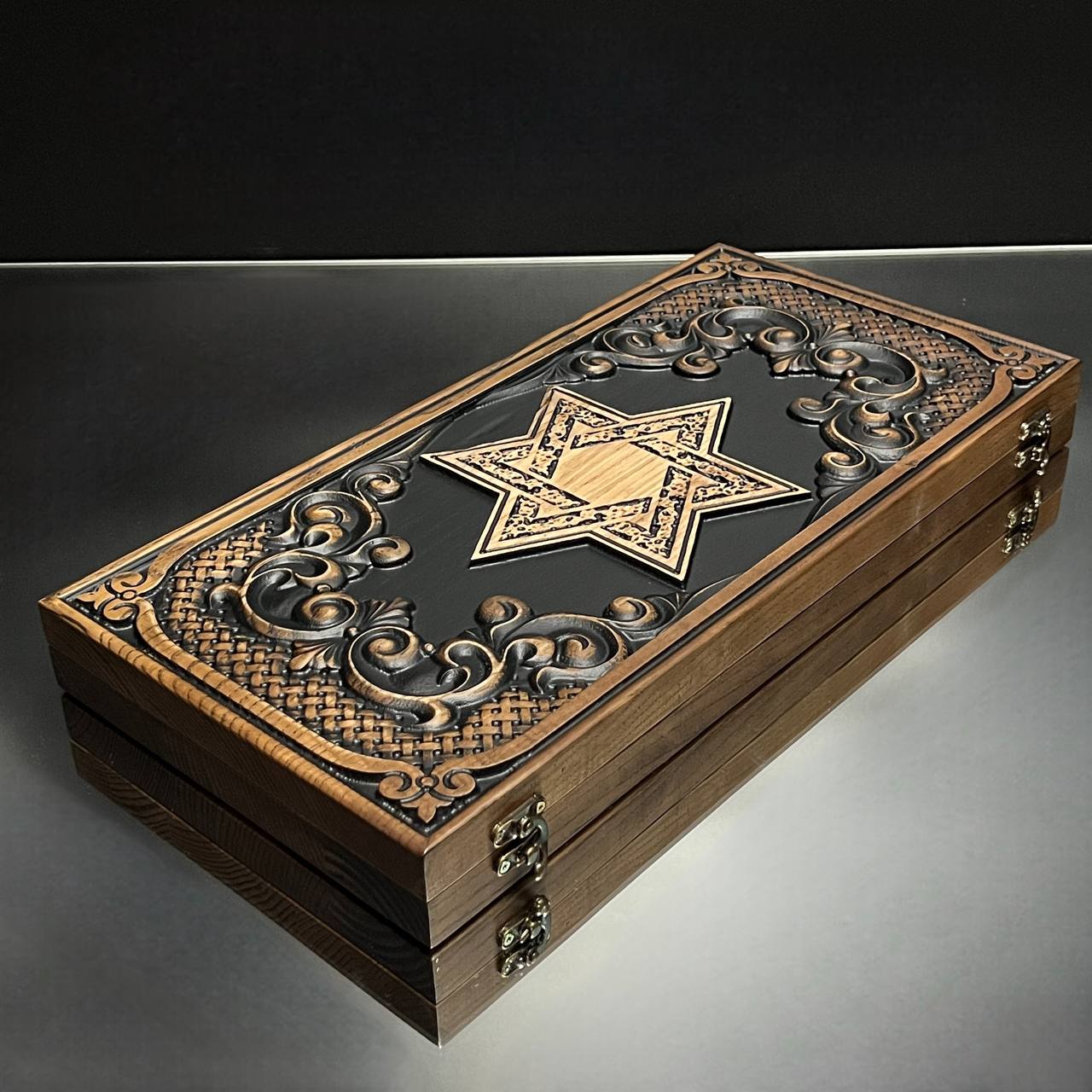 Star of David Wooden Backgammon Board – Premium Carved Edition