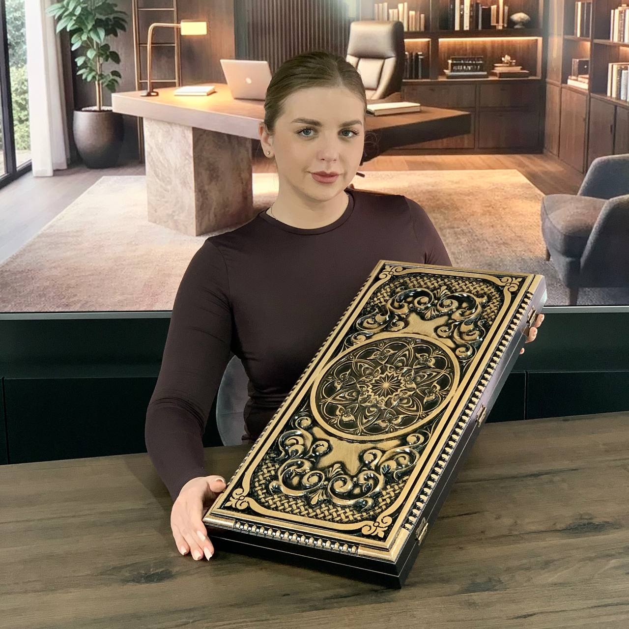 Jeu de backgammon en bois, 50×23 cm, beau design classique, prêt à offrir