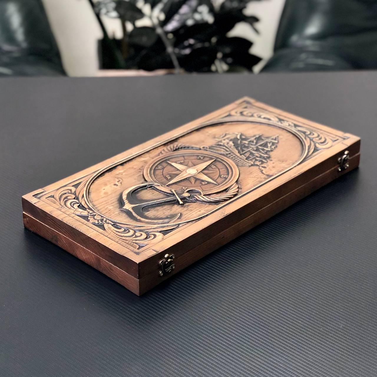 Exclusive Wooden Backgammon "The Compass". Customize and Gift-ready
