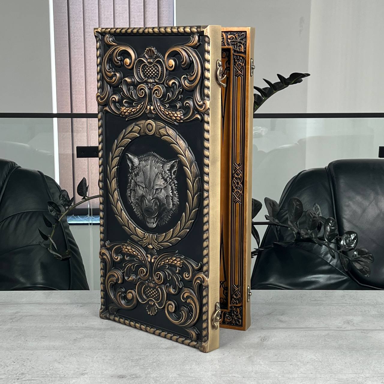 Wooden Backgammon "Silver Wolf" – Star of David Edition