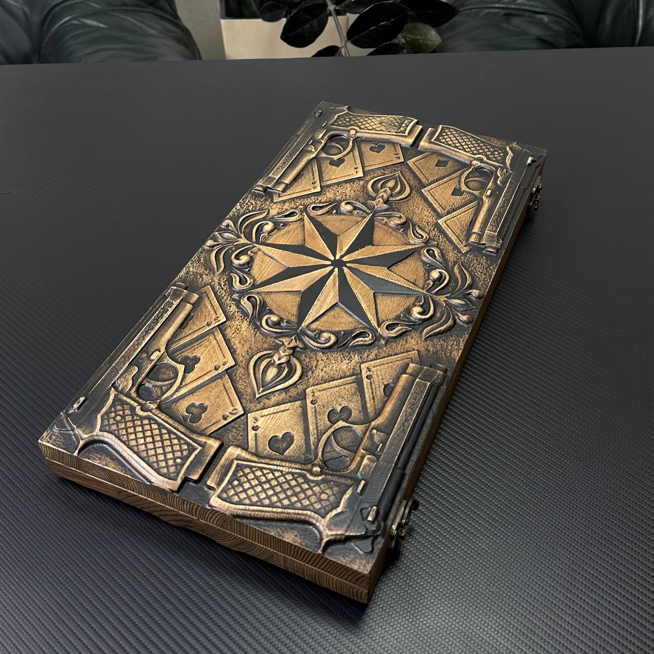 Wooden Backgammon "Star and Pistols" – Brutal Style & Uncompromising Quality Gift-ready