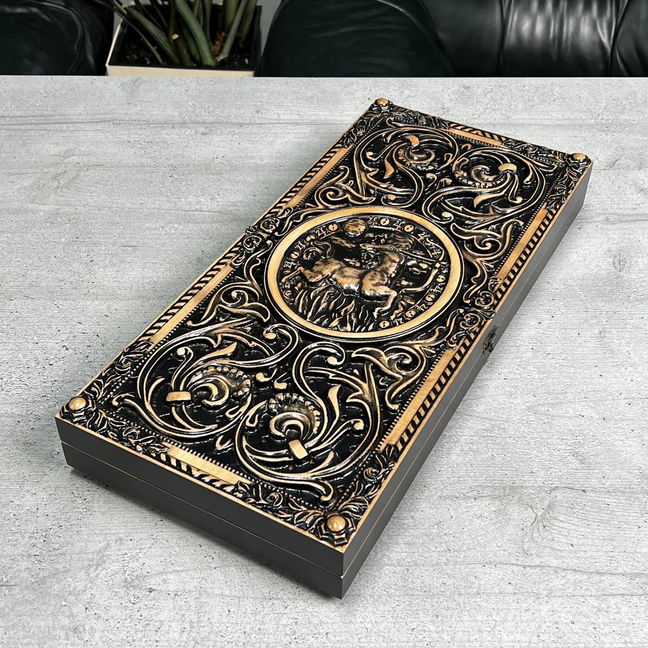Backgammon-Set aus Holz, Brettspiel, Sternzeichen Schütze, 50 x 23 cm. Als Geschenk geeignet.
