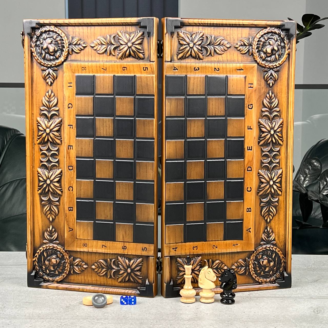 Lion Wooden Chess Set