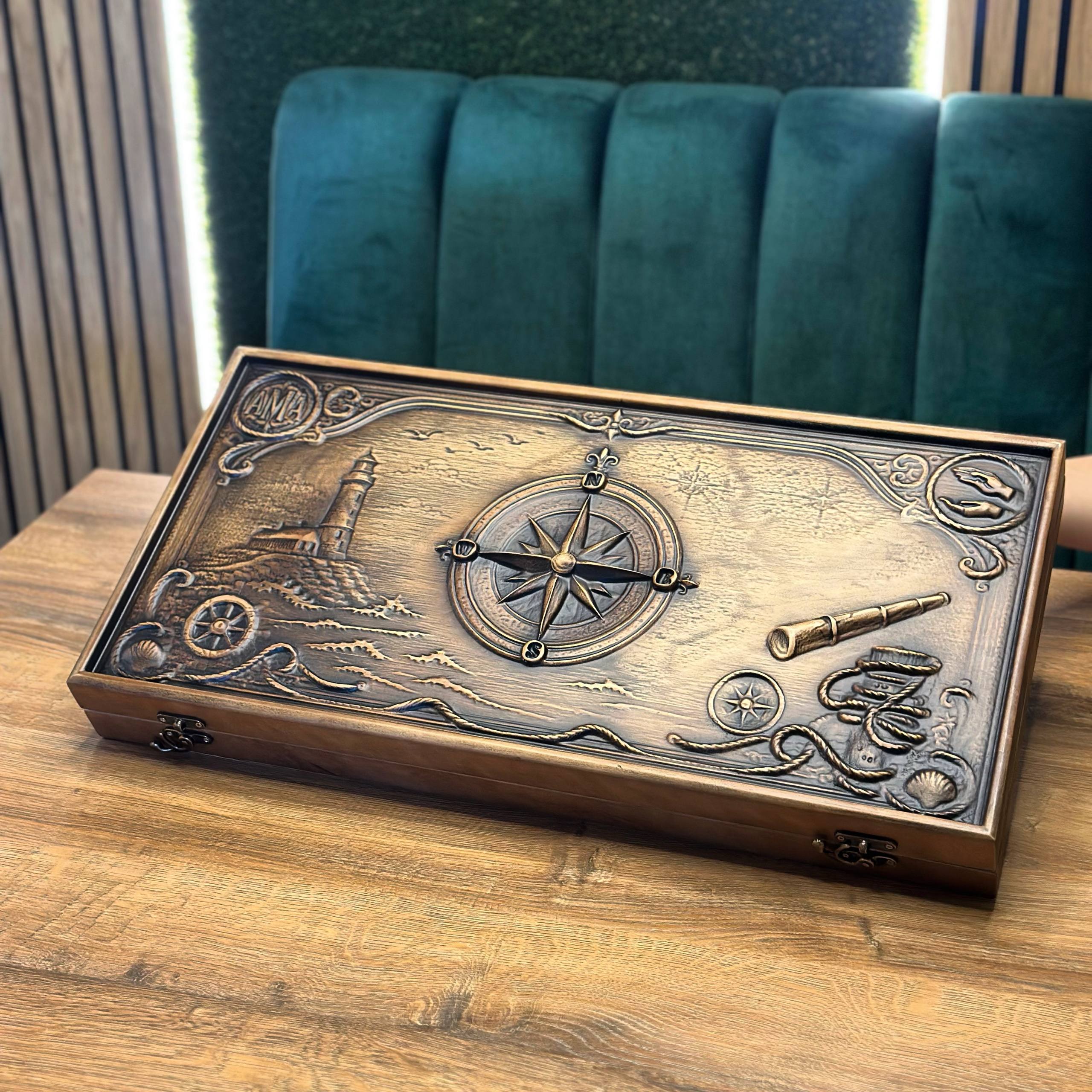 Holz-Backgammon „Drache“, 64×31×8cm, Art. 190169 