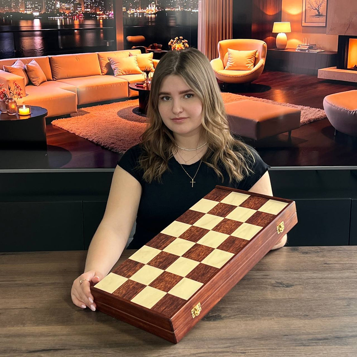 Jeu d'échecs imitation marbre (29 x 29 cm), jeu d'échecs en bois. Prêt à offrir. Réf. 198027