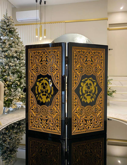 Regal Acrylic Stone Backgammon Set "Golden Lion" – Luxury Carved Game with Free Worldwide Shipping