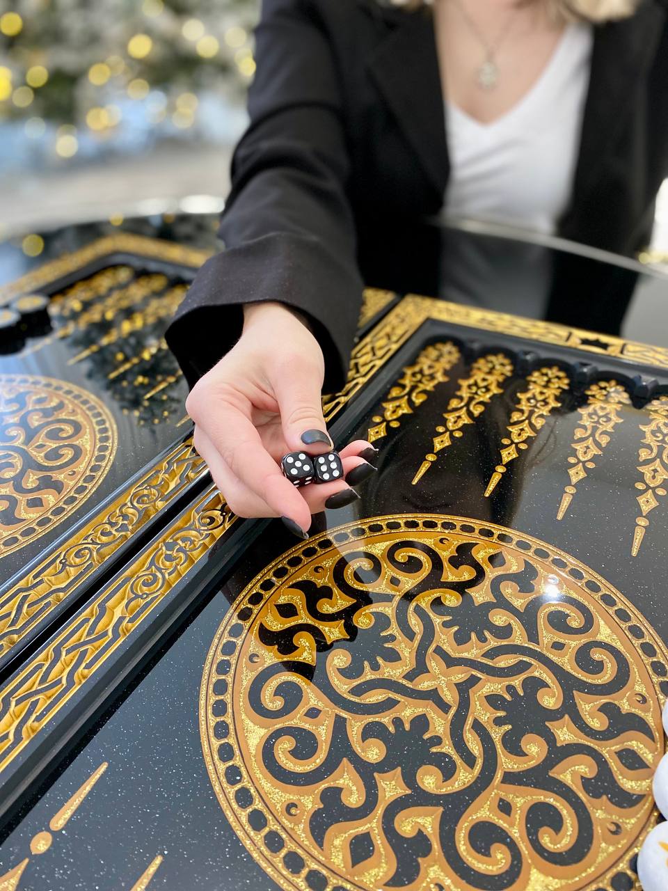 Regal Acrylic Stone Backgammon Set "Golden Lion" – Luxury Carved Game with Free Worldwide Shipping