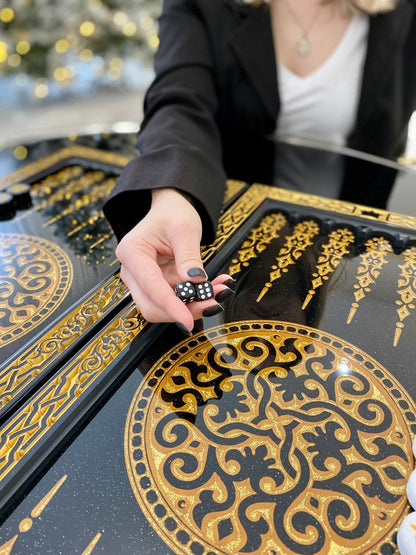 Regal Acrylic Stone Backgammon Set "Golden Lion" – Luxury Carved Game with Free Worldwide Shipping