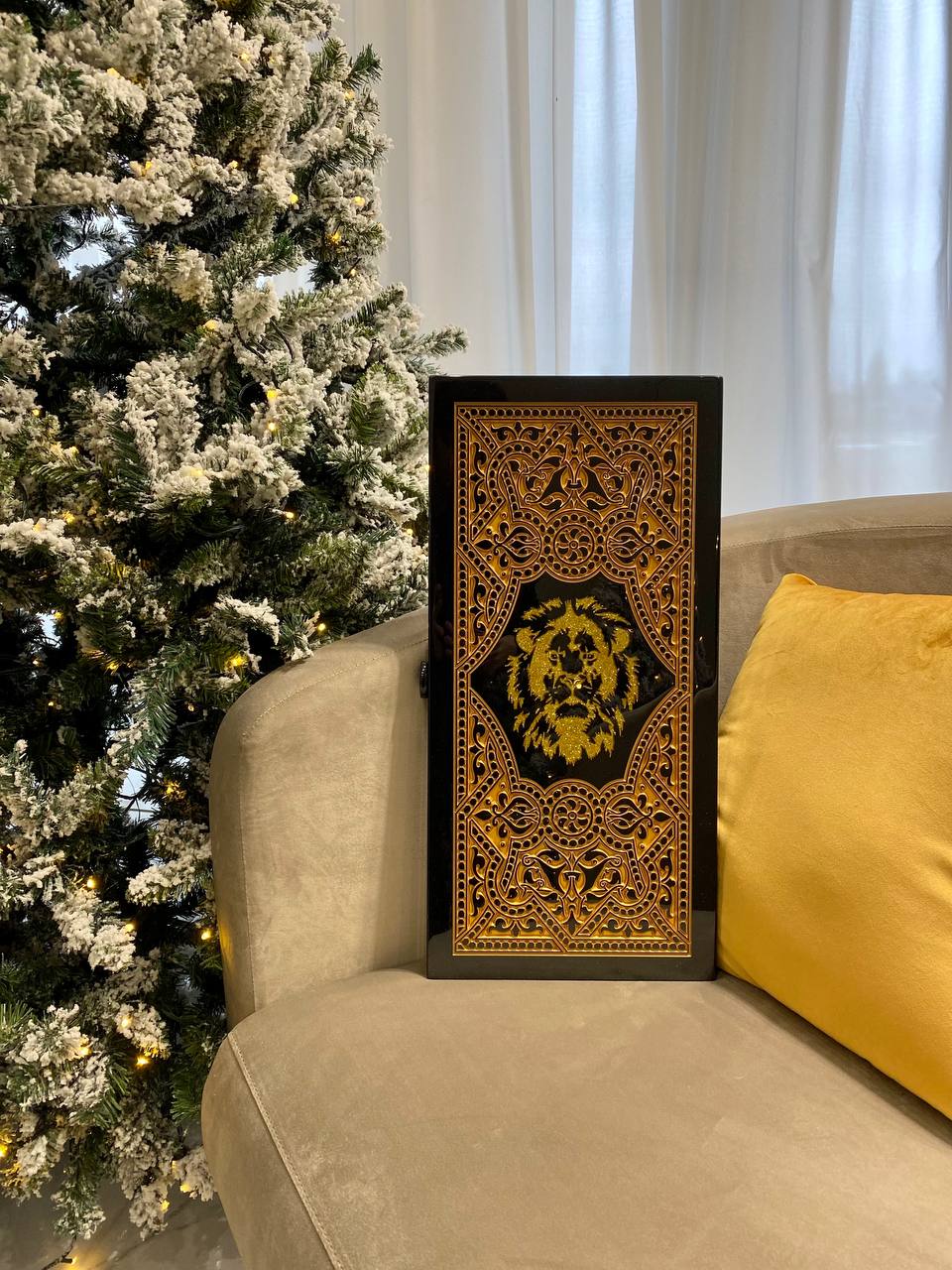Regal Acrylic Stone Backgammon Set "Golden Lion" – Luxury Carved Game with Free Worldwide Shipping