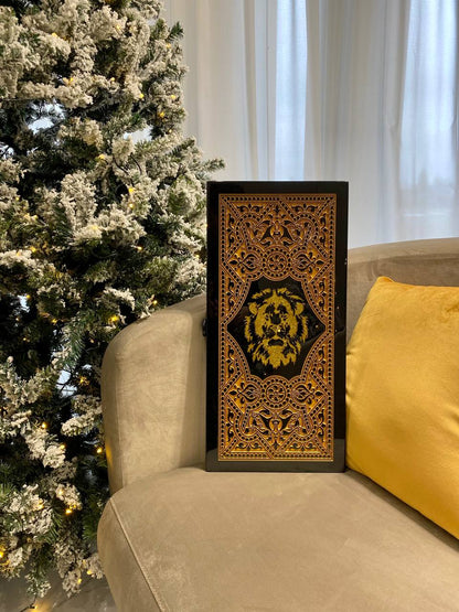 Regal Acrylic Stone Backgammon Set "Golden Lion" – Luxury Carved Game with Free Worldwide Shipping