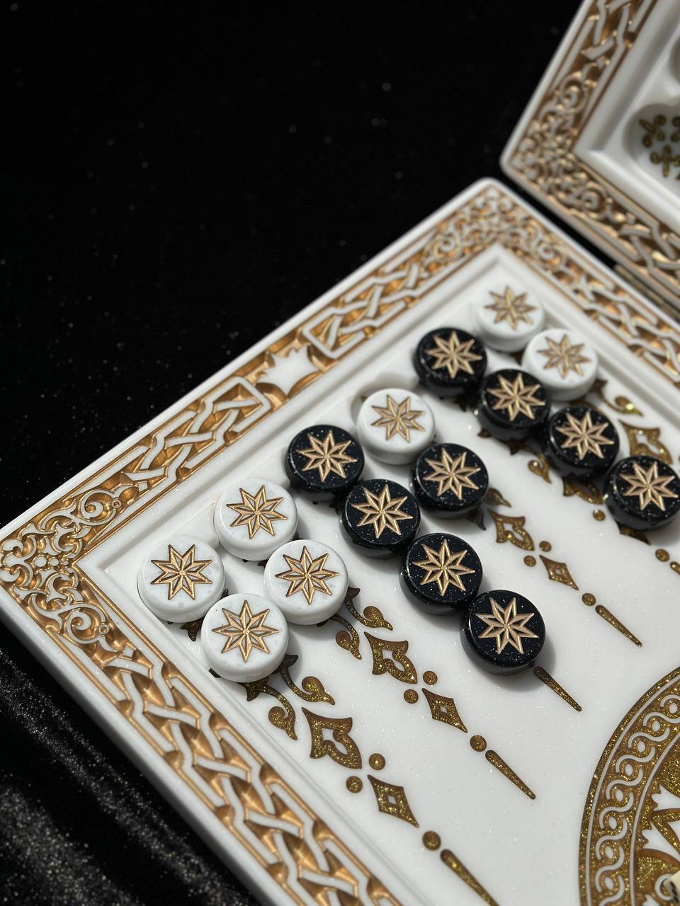 Exclusive White Acrylic Stone Backgammon with Ornamental Detail – Gift of a Lifetime, 58*28*5cm