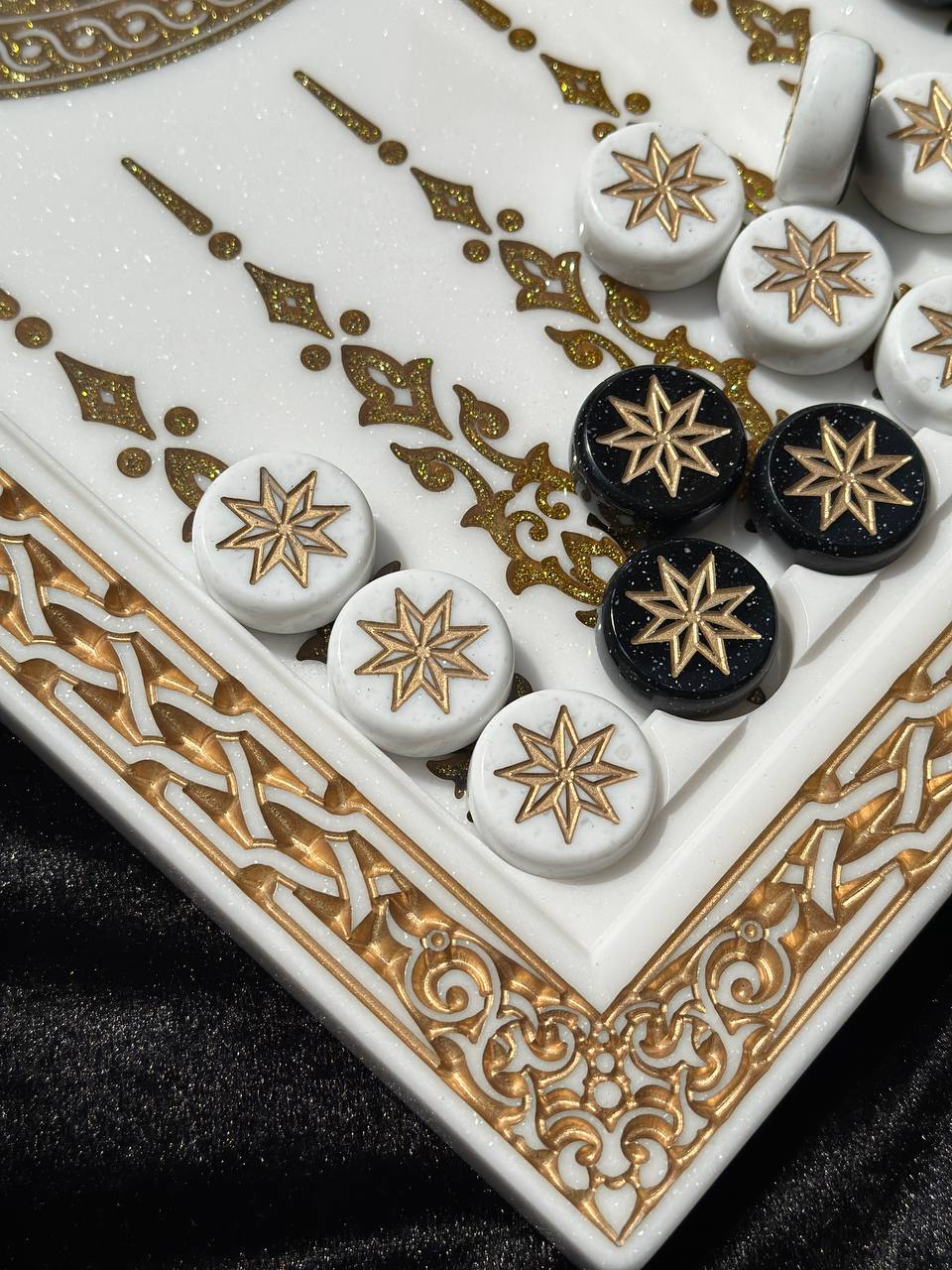 Exclusive White Acrylic Stone Backgammon with Ornamental Detail – Gift of a Lifetime, 58*28*5cm