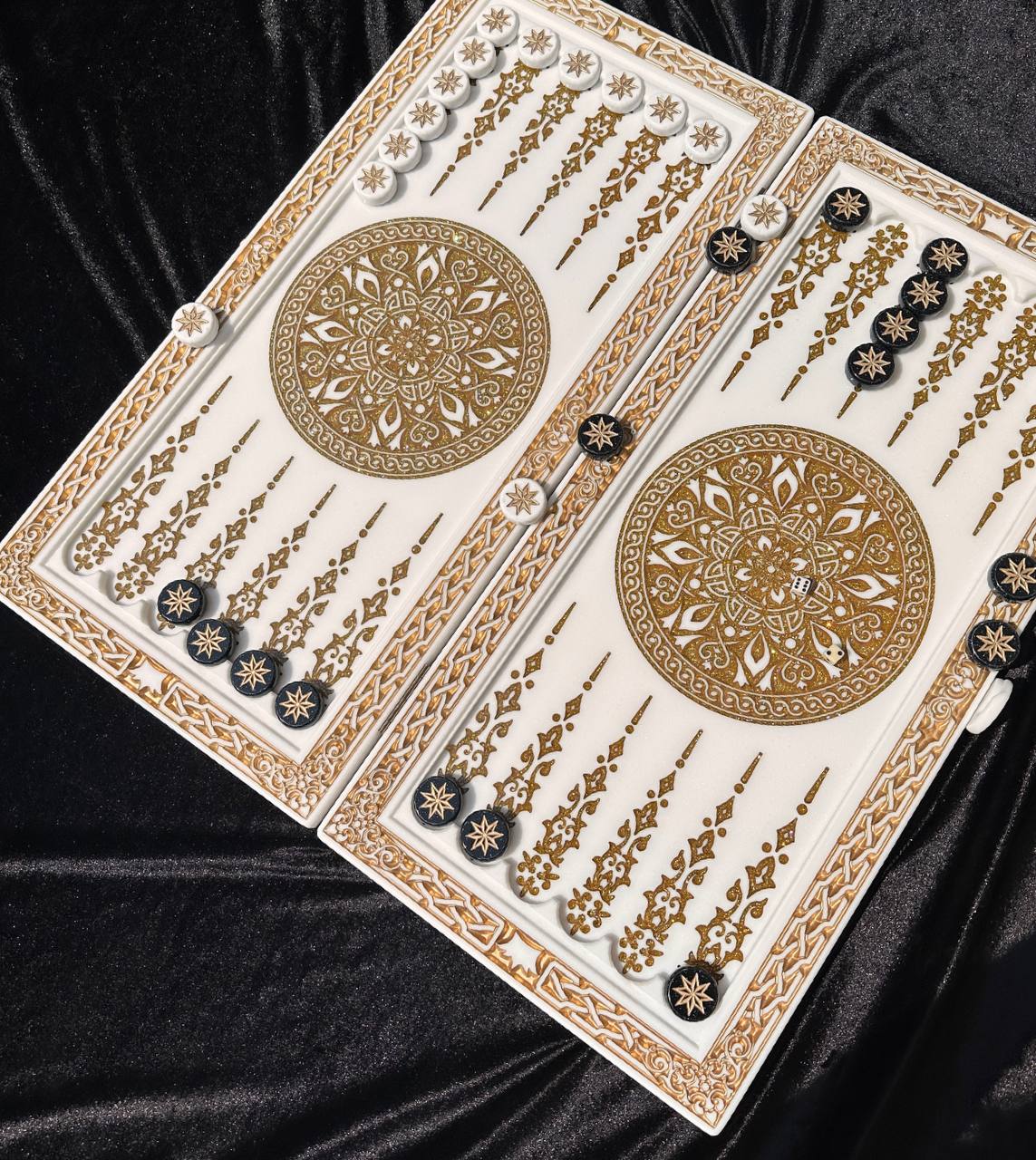 Exclusive White Acrylic Stone Backgammon with Ornamental Detail – Gift of a Lifetime, 58*28*5cm